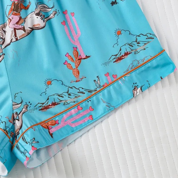 Turquoise Western Western-Chic Horse Print Pajama Set - Picture 8 of 9